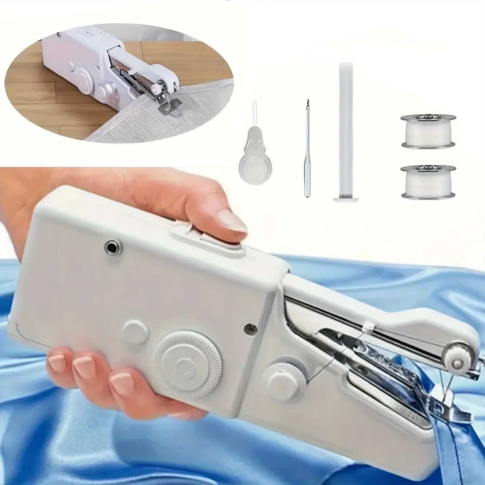 Handheld Sewing Machine, Portable Compact Battery-Powered Home Supplies Device for Fabric, Clothing Repair - White (AAA Batteries Not Included) summerwins,summerwins