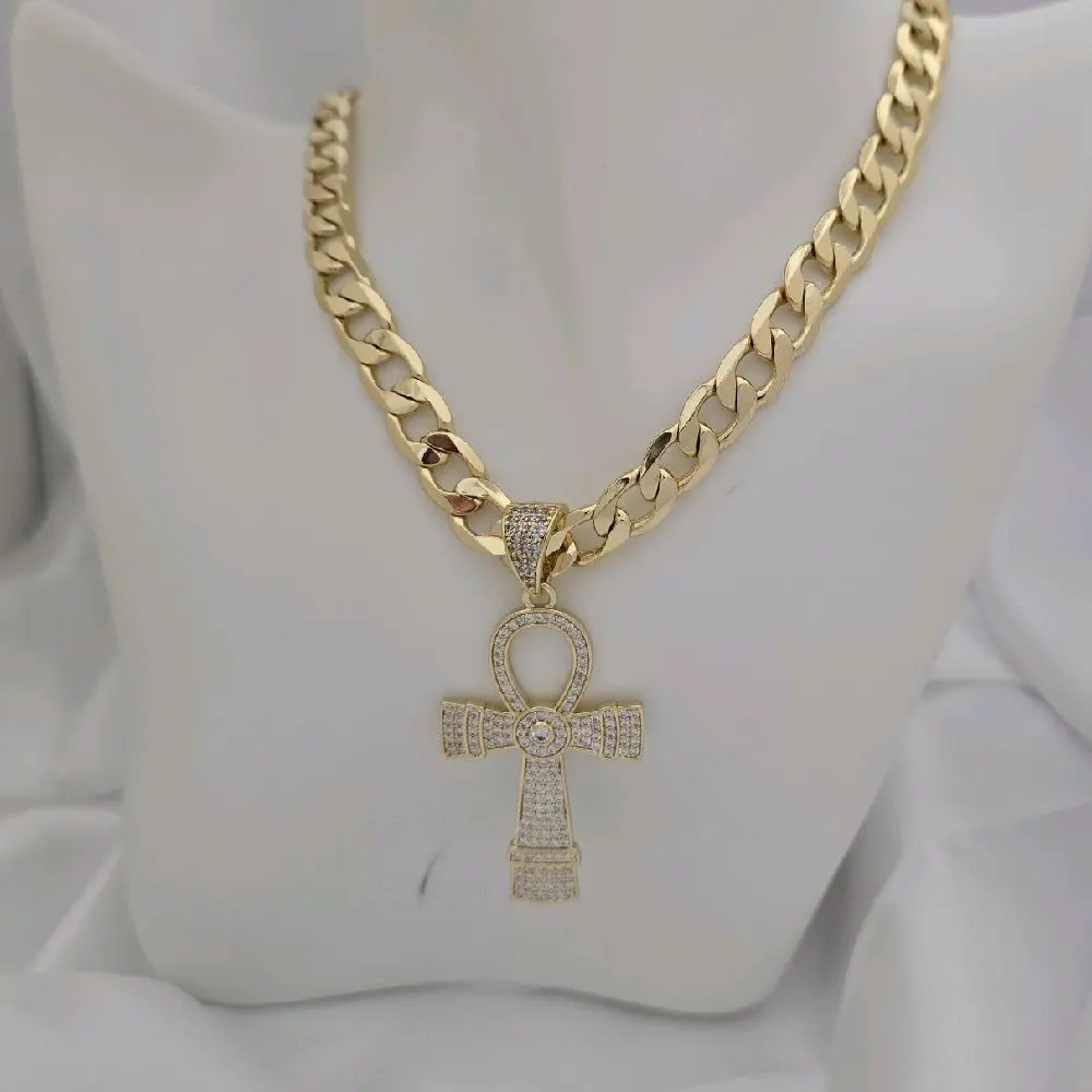 Gold Plated Ankh Cross Pendant Necklace 249 Chain Dije 1131 Fashion Jewelry