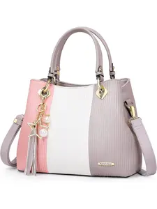 Traditional Multi-Layer PU Leather Handbag, Colorblock Commuter Crossbody Bag, Casual Commuting Geometric Pattern, Stylish Crossbody Bag, All Seasons, Boston Bag Style