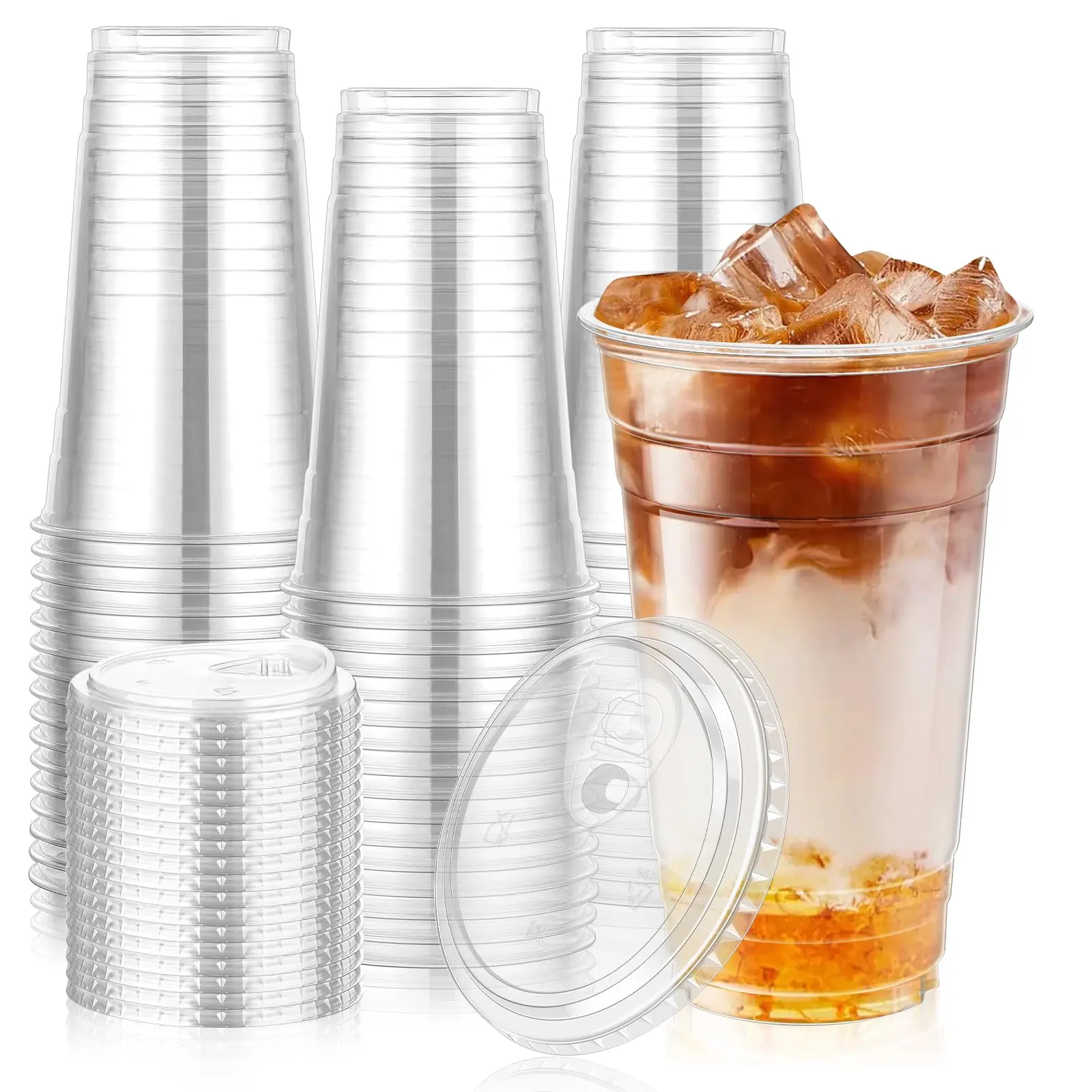 Kesaplan 50/100 Pack 24oz Clear Plastic Cups with Strawless Sip Lids, Disposable Iced Coffee Cups with Lids for Party, Plastic To Go Cup for Cold Drinks Smoothie Milkshake Soda Wedding Events Catering