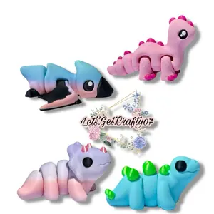 Dinosaur Figurines | 3D Printed Miniature Palm Size Dino with Colorful Design & Unique Features, Articulating Dino’s Decor Pastel Rainbow Pterodactyl