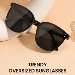 Cyxus Classic Oversized Black Frame Circular TAC Lenses Polarized Sunglasses Fashion Sunglasses Pop Korea Star Same Style Shades For Unisex Shades Birthday Gift - 1902