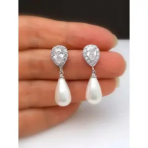 1pair Waterdrop Faux Pearl Earrings For Bridesmaid/Bride Wedding Jewelry Elegant Halloween