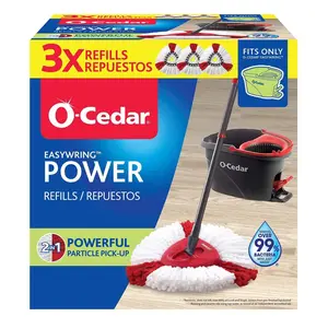 O-Cedar Easywring power 3 Ultra-Fine Fiber Heads for Hardwood Tile Marble Floors 360° Spin System for Bathroom Living Room Bedroom Kitchen Cleaning
