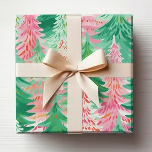 Trendy Christmas Tree Wrapping Paper Roll, Pink Christmas Wrapping Paper, Hot Pink Christmas Gift Wrap Roll, Preppy Christmas Wrapping Paper
