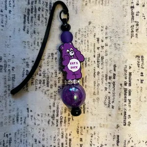 NSFW Funny SwearBear Metal Bookmarks Pink Dark Purple Light Purple Black Yellow Color Options with Purple Bear Charm and Glittery Ball