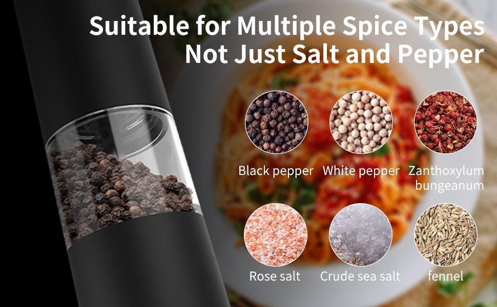 Electric Salt and Pepper Grinder Set of 2, Adjustable Coarseness, Battery Powered, LED Light, One Hand Operation, Black