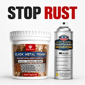 ARCHI REPUBLIC Black Rust Converter Primer - Heavy-Duty Anti-Rust, Preventative Coating for Metal Surfaces (Home Improvement Building Supplies)
