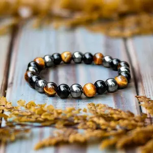 Natural Triple Protection Black Obsidian Tiger Eye Hematite 10mm Round Beads Healing Men Women Luck Bracelet