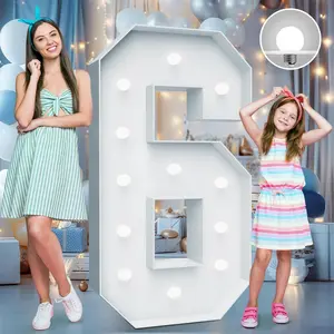 4FT Cool White Light Up Number 6 with Fixed Water Bag, Large Marquee Light Up Numbers for Wedding and Birthday Party Decoration
