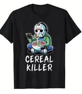 Men's 100% Cotton Cereal Killer Graphic Print T-Shirt Loose Fit Streetwear Tee with Mexican Luchador Wrestler Design All-Season Casual Short Sleeve Shirt for Wrestling Fans & Cereal Lovers essential Cotton Printed Round Neck T-Shirt