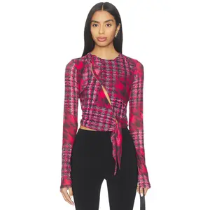 AFRM Chaya Top in Blur Houndstooth