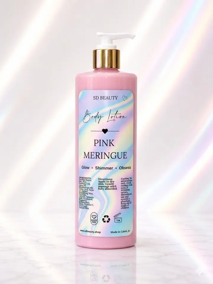 Pink Meringue Shimmer Shea Scent Body Lotion - 16Oz Unisex Fruit-Infused Cosmetic Moisturizer, Hydrating, Soothing, Brightening, All Over Body Care for Dry Skin, Moisturizing