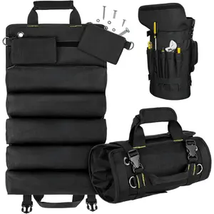 Tool Bag,Large Roll Up Tool Bag Organizer,13 Pockets Tool Roll Storage Pouch,Heavy Duty Portable Tool Storage Carrier Bag  Men,Mechanic,Electrician,Valentines Day Gifts  Men,Black