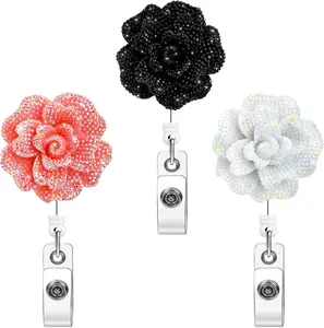3 Pack Rose Retractable Badge Holders, Nurse Badge Reels with 360 Swivel  Clip & 24 Inch Cord, ID Badge Holders Retractable for Office  Student (Black, , White)