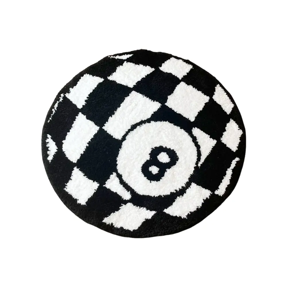 LAKEA No.8 Circular Checkerboard Tufted Geometric Area Rug, Korean-Style Soft Indoor Use Cool Entry Rug, for Living Room, Bedroom Floor Pad Decor