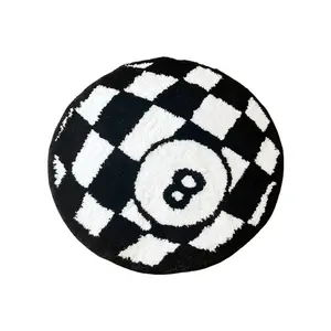 LAKEA Circular Checkerboard Pattern Tufted Rug No.8 Billiards Mat Korean Style Soft Living Room Carpet Area Floor Pad Doormat Decor Checkered Rug