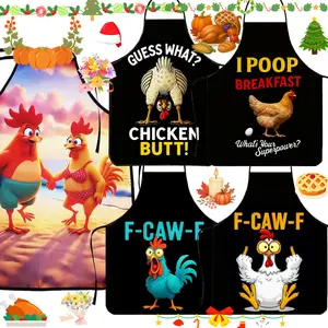 Funny Chicken Pattern Aprons, 1 Count Breathable Polyester Cooking Apron, Christmas Gift, Winter Apron for Women,Thanksgiving Gift,Nails Design Tool, Nail Tech, Novelty Cooking Aprons