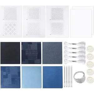 Sashiko Kit Sashiko Thread and  Thimble Denim Fabric Water Soluble  Embroidery Kit for Beginners Hand Quilting and Mending, Sewing Supplies