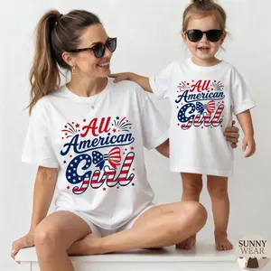 All American Girl 4th Of July T-Shirt, Mother And Daughter Matching Tee, Cute Patriotic USA Flag Youth Adult Summer Outfits