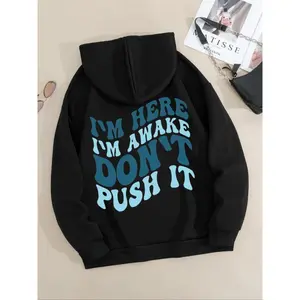 Women's Letter Print Drop Shoulder Drawstring Hoodie, Fashion Casual Kangaroo Pocket Hooded Sweatshirt for Daily Holiday Outdoor Wear, Women Clothes for Fall & Winter Unisex Hoodies