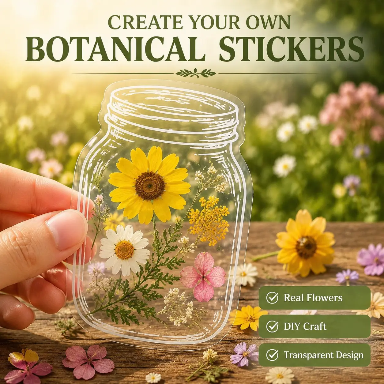 DIY Pressed Flower Bookmark Stickers | Transparent Botanical Jar Bookmarks