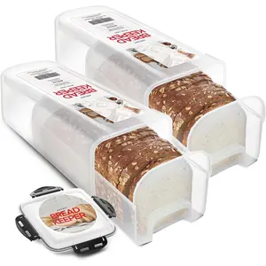 Bread Storage Container - 2 Pack BPA Free Plastic Bread Box with Ingeniously Tray - Airtight Container/Holder for Homemade Loaves and Baked Goods