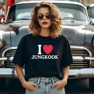 BT21 I Love Members front print T-shirt, black or white round-neck pattern T-shirt, 2026 tour concert fan shirt, 100% pure cotton short-sleeve unisex top, soft Kpop clothing gift, round-neck casual everyday wear, sizes S-3XL
