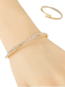 1 PC Fashionable And Simple Double Row Rhinestone Wrapped Elastic Opening Bracelet For Women's Daily Versatile Full Diamond Bracelet Rhinestone Bangle Bracelet