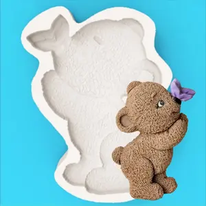 Cute Bear Silicone Mold, Bow Design Chocolate Candy Mould, Soft Plush Teddy Shape, Ideal for Dessert Making & DIY Projects