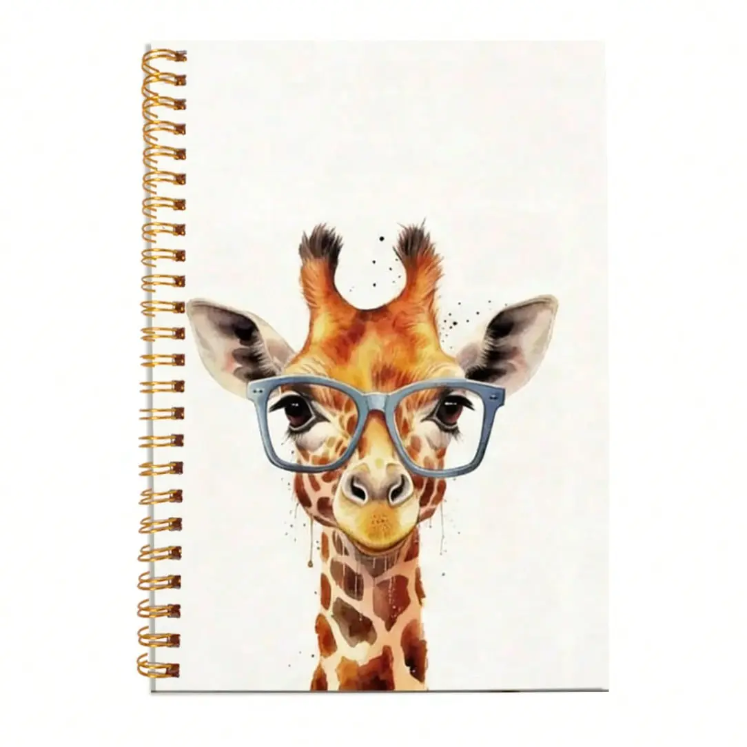 1 Fun Giraffe Spiral Notebook - African Animal Design, Cute Notebook, 5.5x8.3 Inches, Lined College Ruled Journal, Gold Spiral Bound Notebook, Hardcover College Ruled Journal, Office Supplies, School Supplies, Stationery, School Stationery