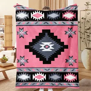 1pc Tribal Pink Aztec Print Blanket Lightweight Luxurious Soft Comfortable Flannel Blanket Perfect Christmas Birthday Gift