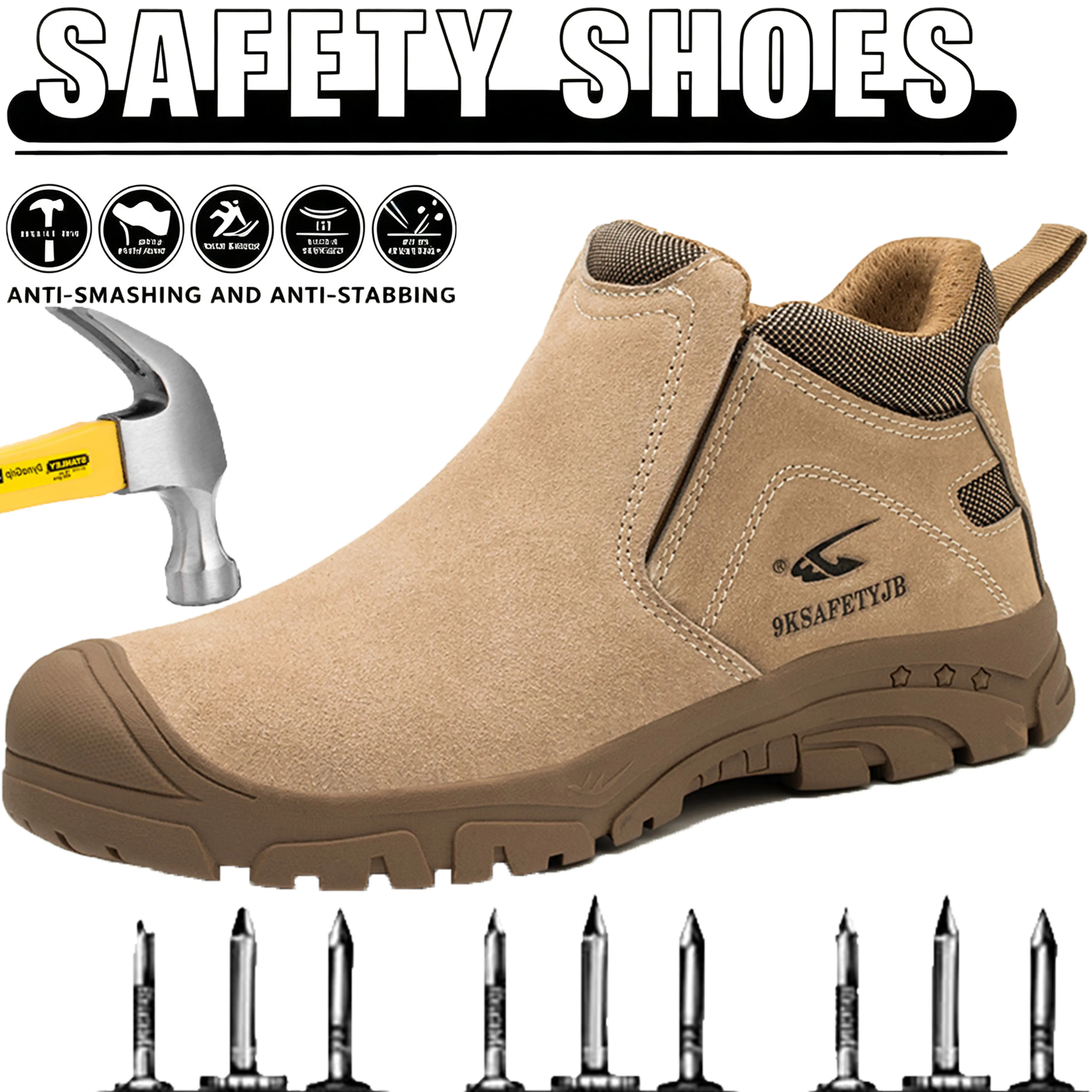 Men's Steel Toe Safety Boots, Anti-Smash Anti-Puncture, Lightweight Comfortable Closed Mesh Work Shoes for Workers, Wear-Resistant Protective Footwear for Construction, Factory