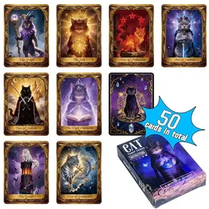 Vibrant Magic Cat Kitty Tarot Cards Set, 50 Beginner-Friendly Tarot Cards, High-Quality Tarot Deck with Vibrant Artwork and Durable Structure