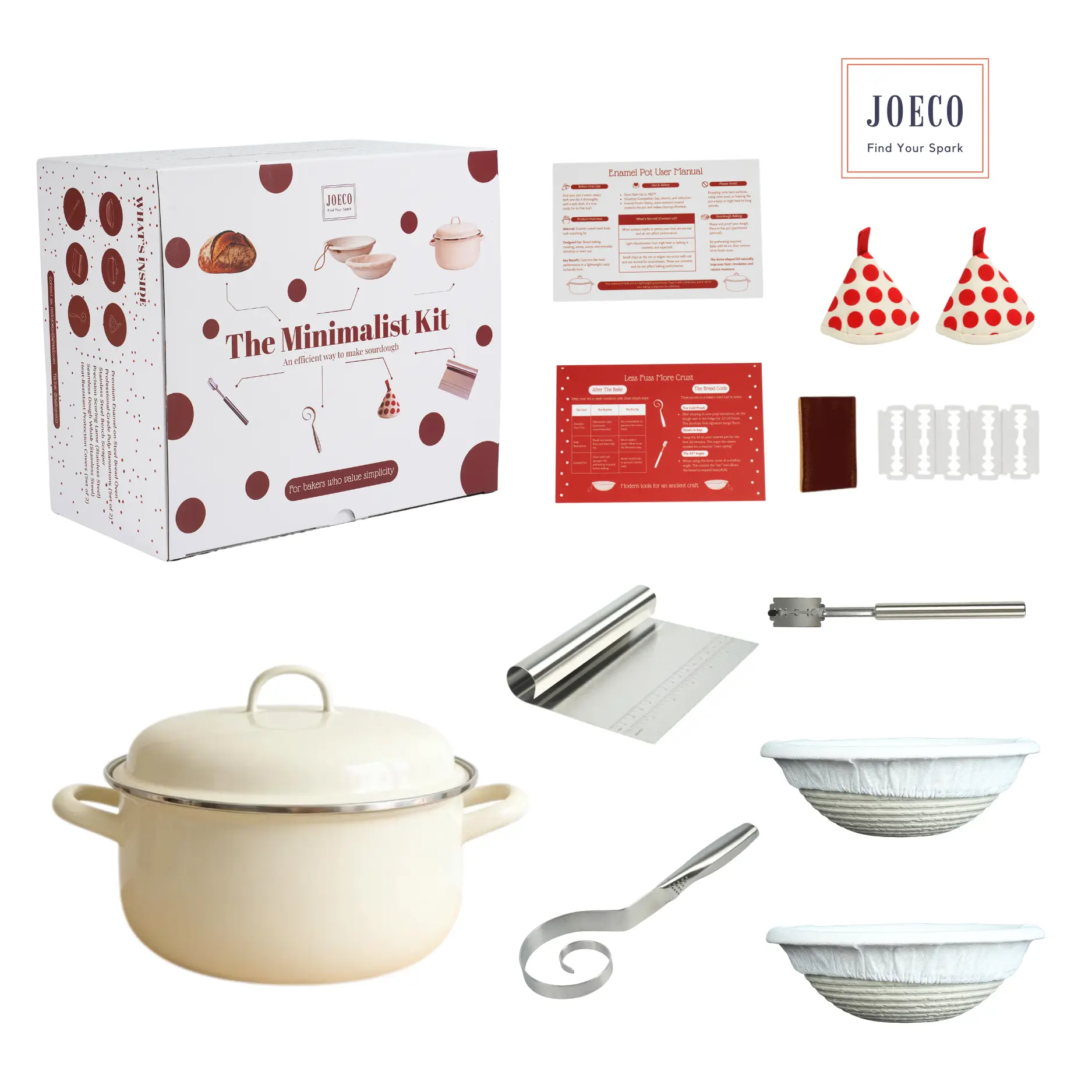 The Minimalist Sourdough Kit | Enamel Bread Oven, Professional Pulp Bannetons & Stainless Steel Bread Tools | Modern Essentials for Artisan Bread Baking