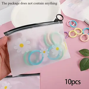 Daisy Pattern Zipper Bag, 10pcs/set Clear Zipper Makeup Bag, Durable Storage Bag for Makeup, Hair Accessories, Travel Essentials, Organiser, Organizational Zipper Storage
