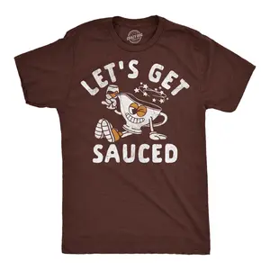 Mens Funny T Shirts Lets Get Sauced Gravy Sarcastic Thanksgiving Dinner Graphic Novelty Tee For Men Mens Funny T Shirts Cool Vintage Fashion T-Shirt Gift Classic Menswear Thanksgiving Apparel for Men Funny Brown -
