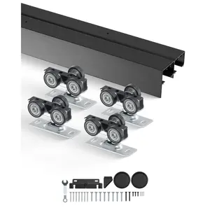 fathersdaygift VEVOR Bypass Door Hardware, 4ft Heavy Duty Bypass Sliding Door Hardware Kit, Aluminum Alloy Sliding Closet Door Hardware Set with Finger Pulls, for 2 Door System, Fit Door Thickness 1 3/8 - 1 3/4