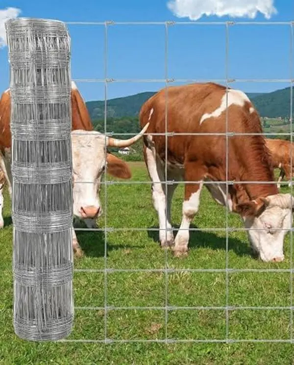 Cattle Fence 4Ft x 328Ft,13 Gauge Galvanized Woven Wire Fencing, Hinge Knot Heavy Duty Livestock Fence for Cattle Goats Sheep Hog, Metal Field Fence for Pasture Yard Garden Farm Animal Barrier