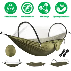 3-in-1 Camping Hammock With Mosquito Net, Portable Hammock Tent Dual Zipper Design, 440lbs Load Capacity With Storage Pocket For Outdoor Hiking Travel,summervibes