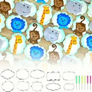 10 Pieces Plaque Frame Cookie Cutter Stainless Steel Biscuit Cutter Fondant Cake Decorating Tools and 6 Pieces Sugar Stirring Pins for Kitchen Baking