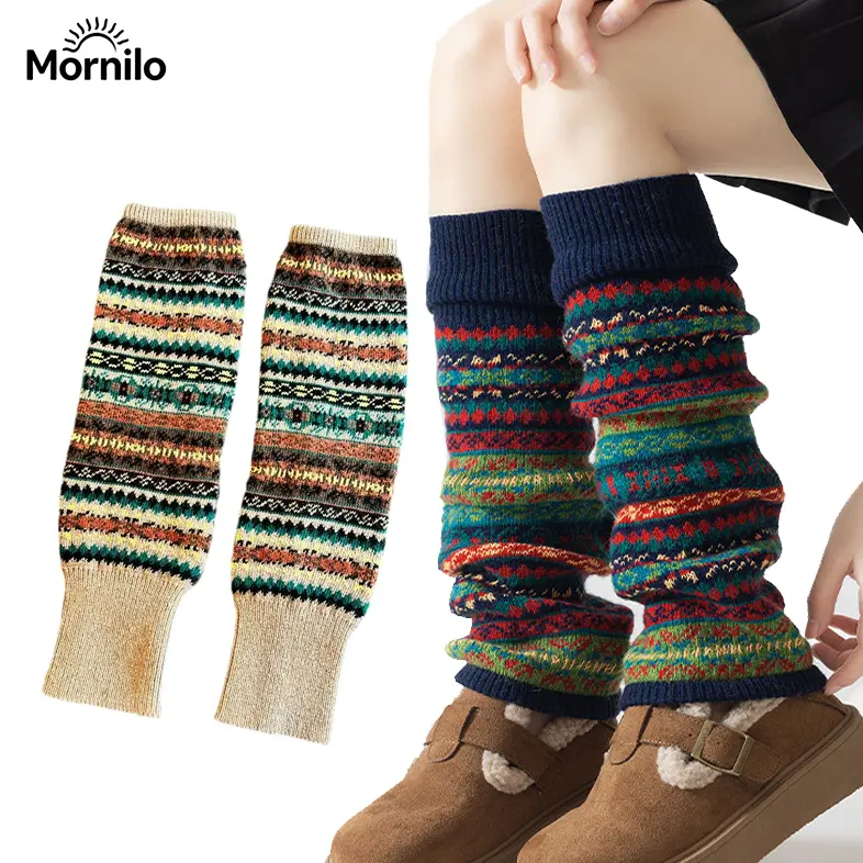 Boho Slouchy Leg Warmers for Women, Vintage Pattern Knit Sock Sleeves, Cozy Soft Autumn Winter Leg Warmers, Trendy Y2K Style Fashion Accessories