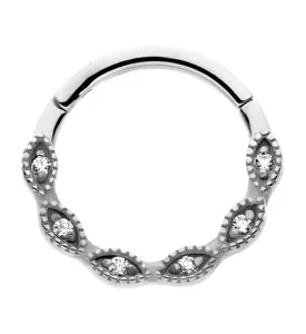 Twist Beaded Clear CZ Stainless Steel Hinged Segment Ring