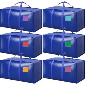 6-piece set of extra-large heavy-duty moving bags, with reinforced zippers and wide handles, moisture-proof storage boxes, containing packaging bags for clothes, college dormitories, travel and home organization, blue