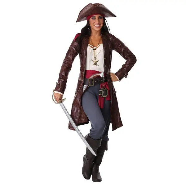 Women's Pretty Pirate Captain Costume, Polyester Clothes Set with Jacket, Shirt, and Belt