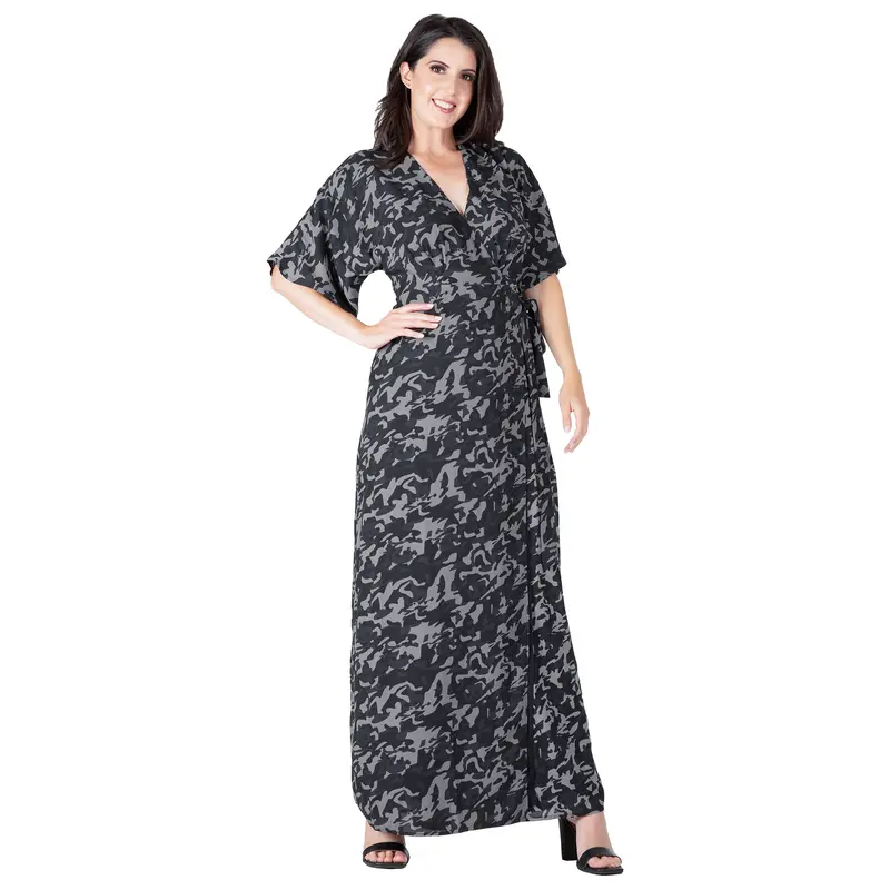 Women's Smoke Leopard Print Kimono Wrap Maxi Dress