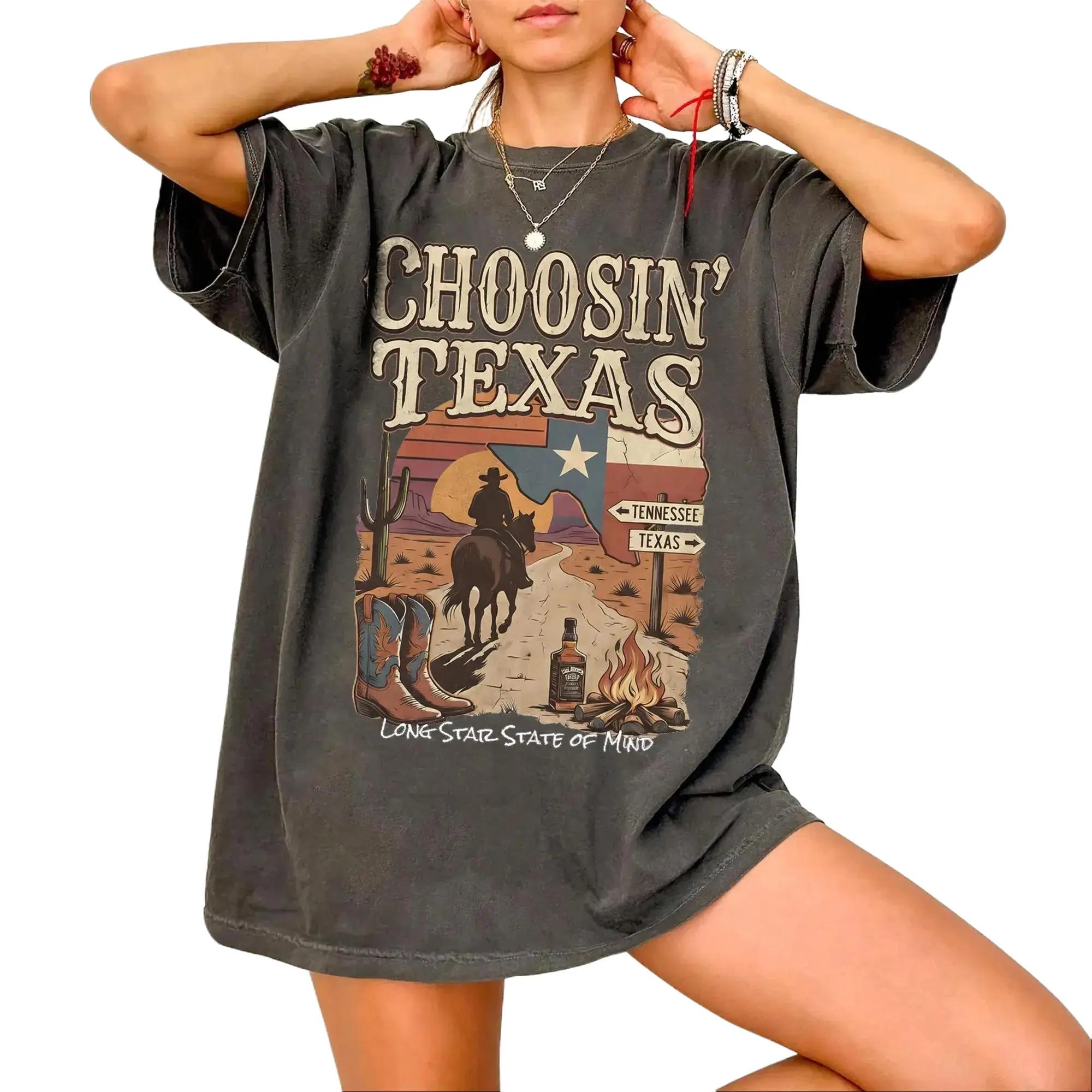 Comfort Colors Choosin’ Texas Shirt, Retro Western Cowboy Tee, Long Star State of Mind Shirt, Country Music Festival Top, Vintage Texas Road Trip Gift