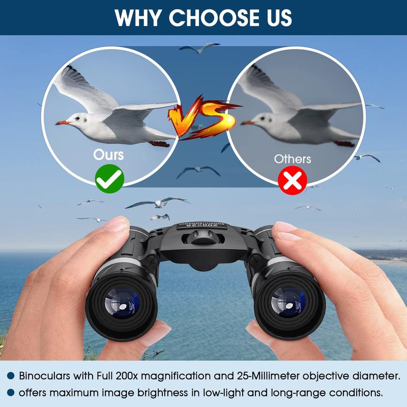 200x25 Compact Binoculars for Adults & Kids High-Powered Mini Pocket Waterproof for Bird Watching Hunting Concert Traveling FMC Coating Easy Focus Lightweight Gift