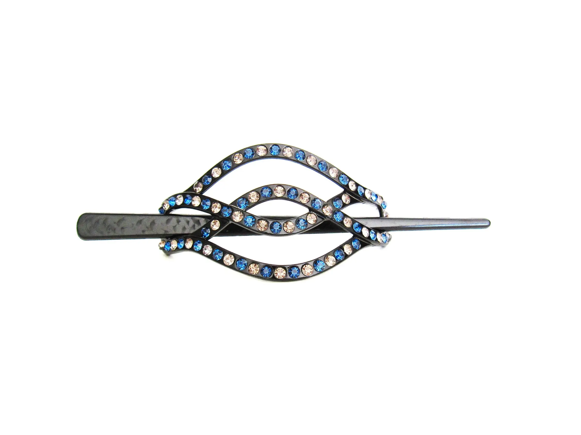 Blue and gray crystal art deco black acrylic hair slide stick clip barrette