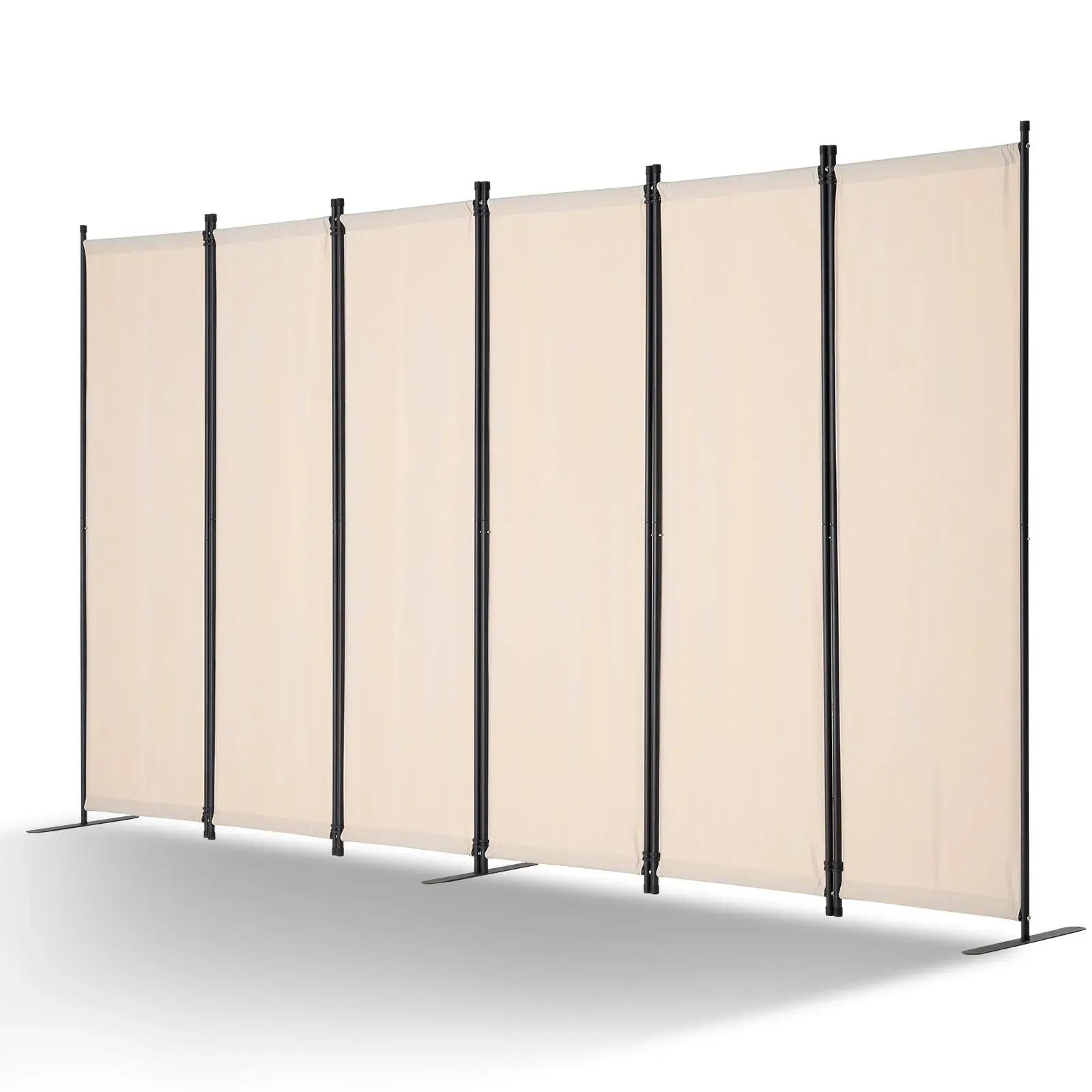 Beige Iron 6-Panel Foldable Room Divider, 122.4 x 71.1 Inches Freestanding Waterproof Oxford Fabric Decorative Partition for Office, Bedroom